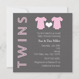 TWINS Meisje Roze Tweeling Baby Shower Uitnodiging