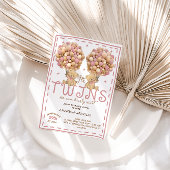 Twins Meisjes Beer Roze Ballon Baby shower Kaart