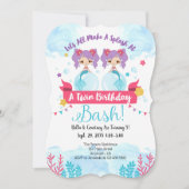 Twins Mermaid Birthday Invitation Kaart (Voorkant)