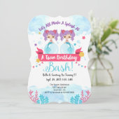 Twins Mermaid Birthday Invitation Kaart (Staand voorkant)