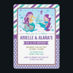 Twins Mermaid Birthday Invitation Sisters Siblings Kaart<br><div class="desc">Twins Mermaid Birthday Party Invite</div>
