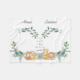 Twins Mijlpaal Gender Neutral Baby Animals Baby B Fleece Deken