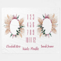 Twins Milestone Baby Blanket Pampas & Eucalyptus