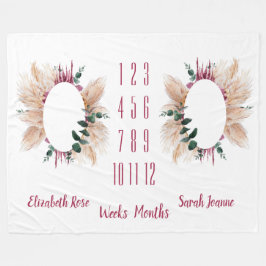 Twins Milestone Baby Blanket Pampas & Eucalyptus Fleece Deken