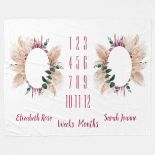 Twins Milestone Baby Blanket Pampas & Eucalyptus Fleece Deken