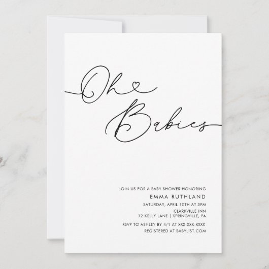 Twins minimalistisch handgeschreven Baby shower Kaart (Voorkant)