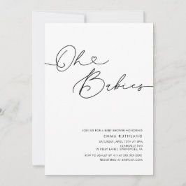 Twins minimalistisch handgeschreven Baby shower Kaart