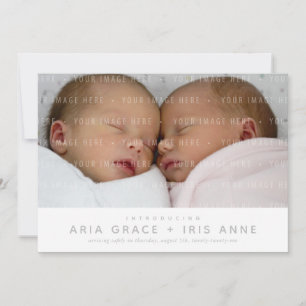 TWINS MODERN BABY FOTO eenvoudige minimalistische  Aankondiging