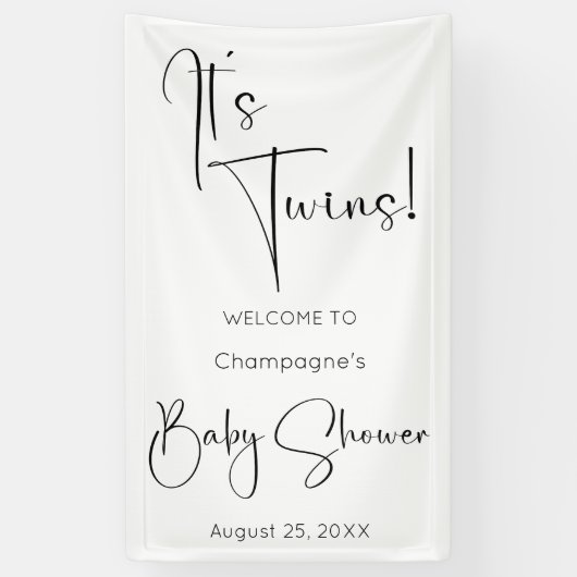 Twins Modern Script-Baby shower Spandoek (Verticaal)