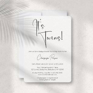 Twins Modern Script Uitnodiging voor Baby shower