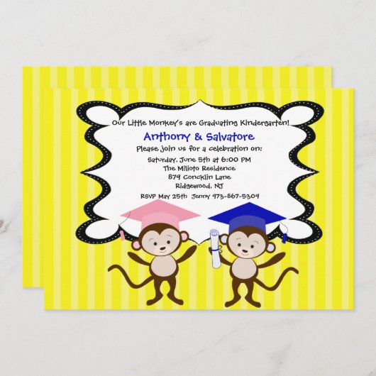 Twins Monkeing Around Afstuderen Invitation Kaart (Voorkant / Achterkant)