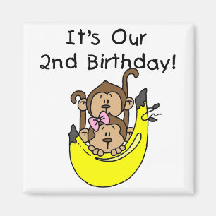 Twins Monkey Boy and Girl 2nd Birthday Magneet