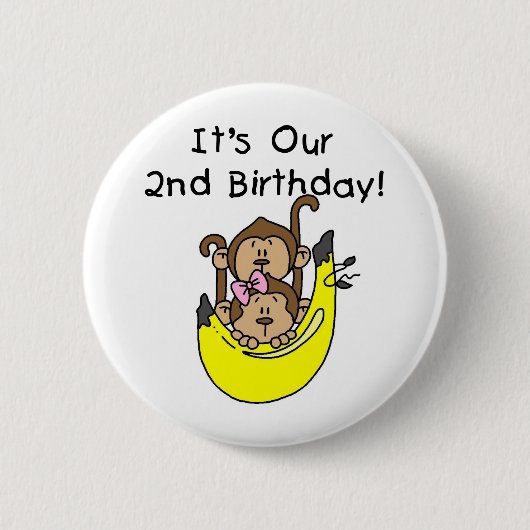 Twins Monkey Boy and Girl 2nd Birthday Ronde Button 5,7 Cm (Voorkant)
