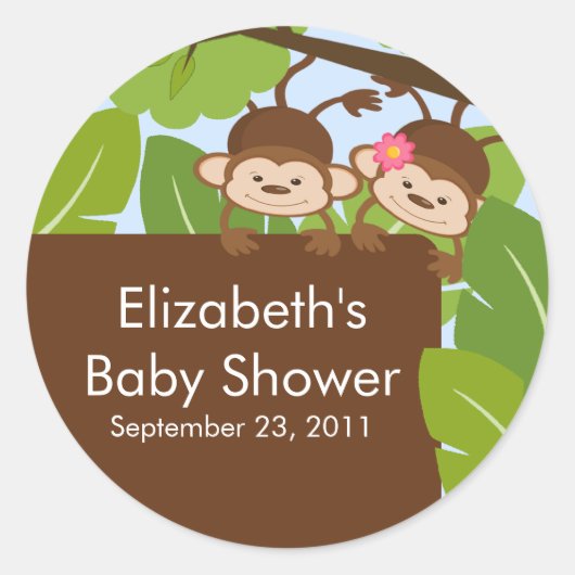 Twins Monkey Oerwoud Safari Baby shower Sticker (Voorkant)