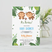 Twins Monkey-uitnodiging voor douche Bedankkaart (Staand voorkant)