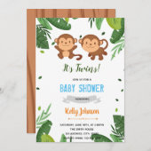Twins Monkey-uitnodiging voor douche Bedankkaart (Voorkant / Achterkant)