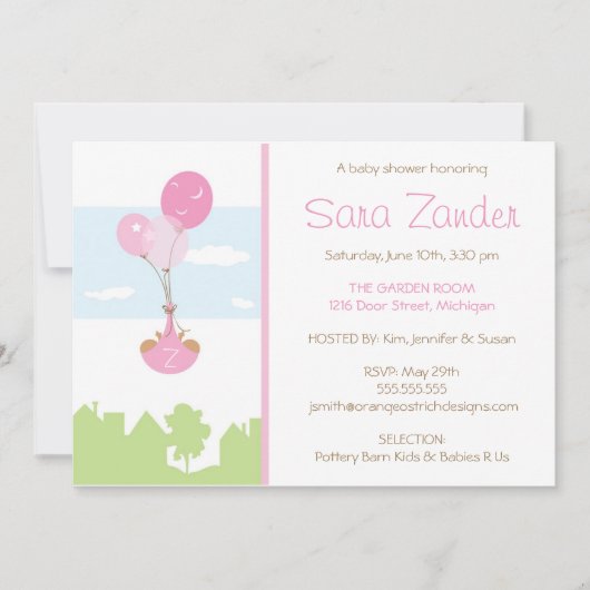 Twins Monogram Ballon Baby shower Invitation Kaart (Voorkant)
