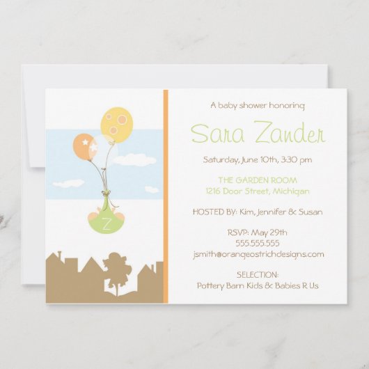 Twins Monogram Ballon Baby shower Invitation Kaart (Voorkant)