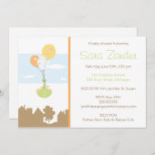 Twins Monogram Ballon Baby shower Invitation Kaart (Voorkant / Achterkant)