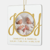 Twins Names Birth Stats Photo Gold Script Keepsake Keramisch Ornament (Links)