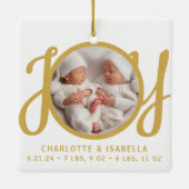 Twins Names Birth Stats Photo Gold Script Keepsake Keramisch Ornament (Achterkant)
