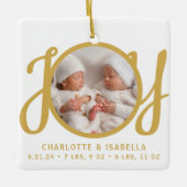 Twins Names Birth Stats Photo Gold Script Keepsake Keramisch Ornament (Voorkant)