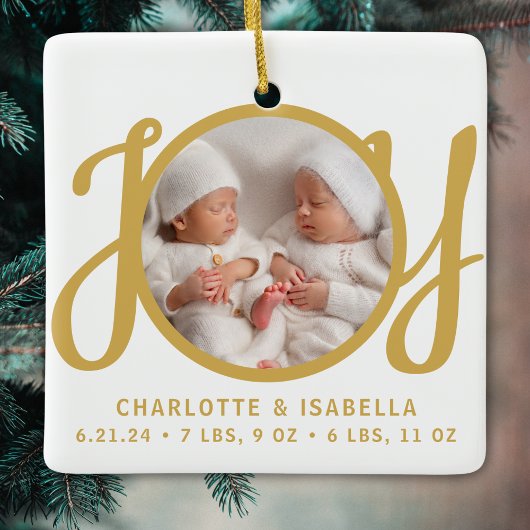 Twins Names Birth Stats Photo Gold Script Keepsake Keramisch Ornament