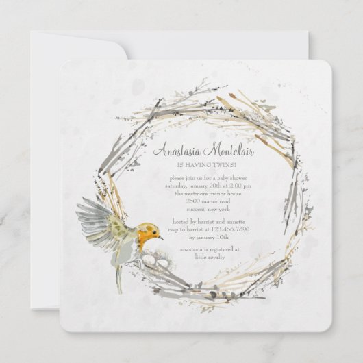 Twin's Nest Baby shower Invitation Kaart (Voorkant)