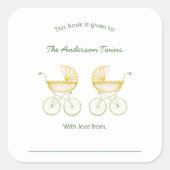 Twins neutral gender carriages Baby Shower Vierkante Sticker (Voorkant)