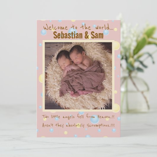 Twins Nieuwe Aankomst Aankondiging (Staand voorkant)