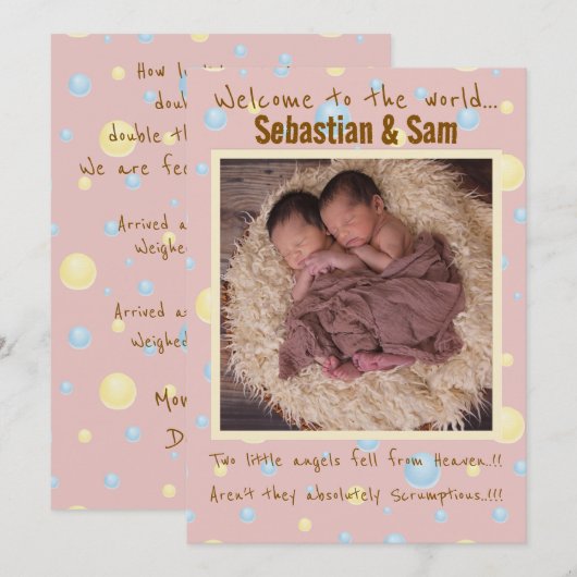 Twins Nieuwe Aankomst Aankondiging (Voorkant / Achterkant)