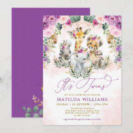 Twins Oerwoud Safari Dieren Boho Meisje Baby showe Kaart