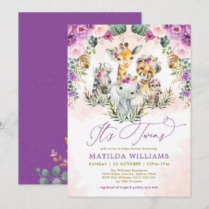 Twins Oerwoud Safari Dieren Boho Meisje Baby showe Kaart