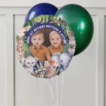 Twins Oerwoud Safari Theme Blue Happy 1st Verjaard