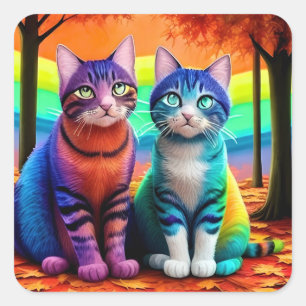 Twins of Cats Digitale Art-56467 Vierkante Sticker