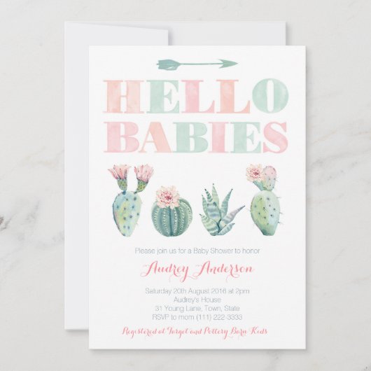 Twins of Joint Baby shower Party with Succulents Kaart (Voorkant)