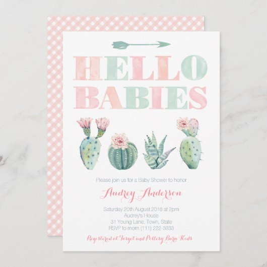 Twins of Joint Baby shower Party with Succulents Kaart (Voorkant / Achterkant)