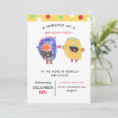 TWINS of SIBLATE Invitation Monster Birthday Party Kaart (Staand voorkant)