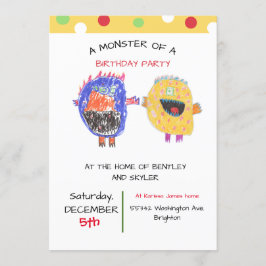 TWINS of SIBLATE Invitation Monster Birthday Party Kaart