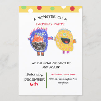 TWINS of SIBLATE Invitation Monster Birthday Party Kaart