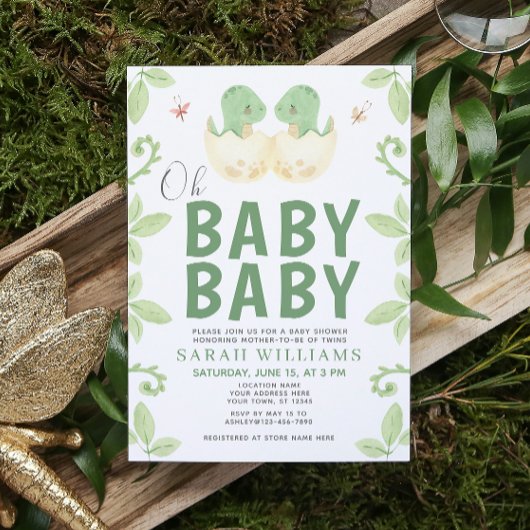 Twins Oh Baby Baby Dinosaur Waterverf Douche Kaart