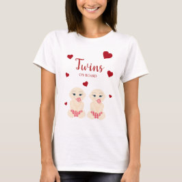 Twins On Board Quote with Red Hearts Design T-shirt