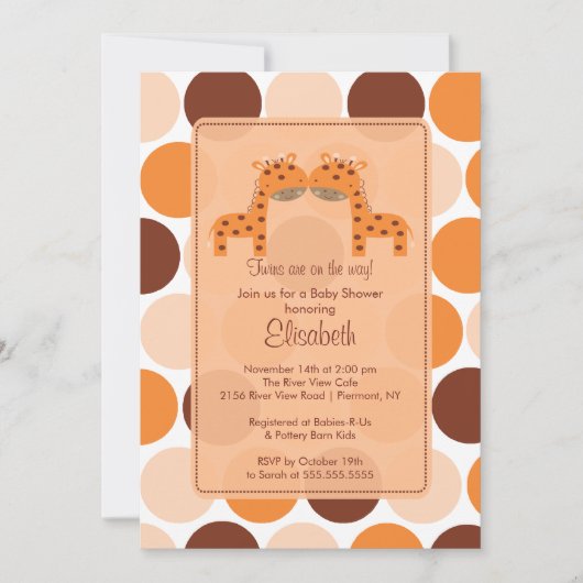 Twins Oranje Giraffe Baby shower Kaart (Voorkant)