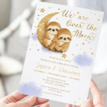 Twins over het Mon Sloth Gold Blue Baby shower in