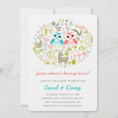 Twins Owl Baby shower Invite Boy Gril Kaart (Voorkant)
