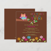Twins Owl Baby Shower-uitvindingen Kaart (Voorkant / Achterkant)