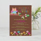 Twins Owl Baby Shower-uitvindingen Kaart (Staand voorkant)