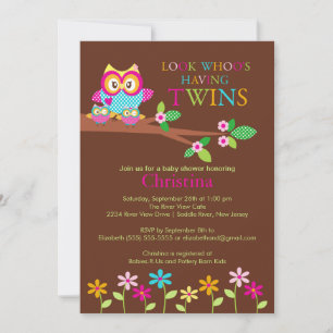 Twins Owl Baby Shower-uitvindingen Kaart
