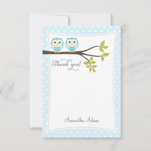 Twins Owls - Hartelijk dank (Blauw) Bedankkaart (Voorkant)