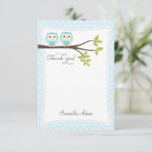 Twins Owls - Hartelijk dank (Blauw) Bedankkaart (Staand voorkant)